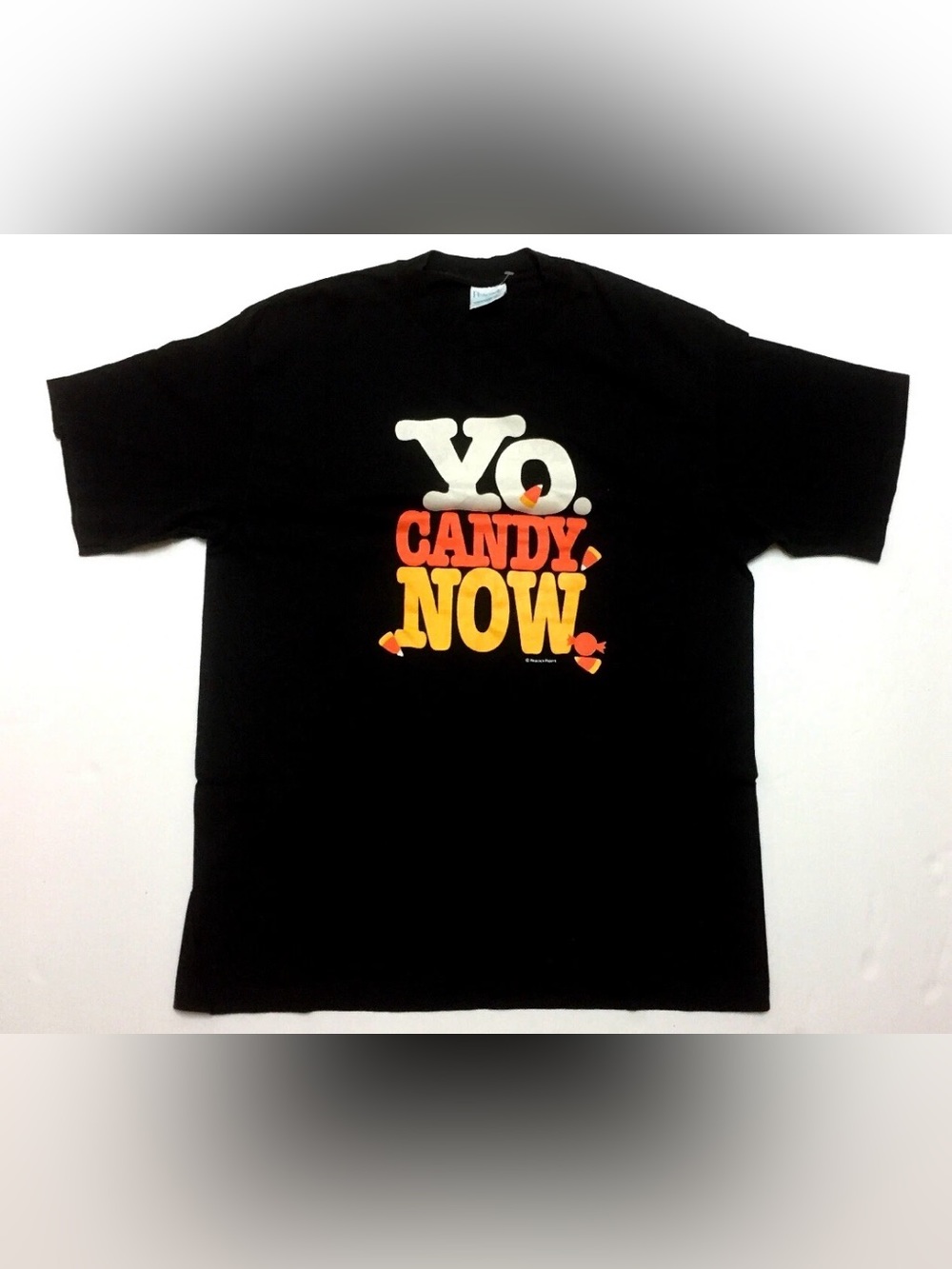 Vintage 90s Yo Candy Now T-shirt Single Stitch Size XL Halloween Candy Corn